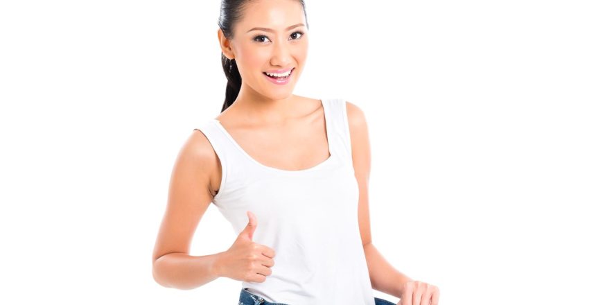 Asian Chinese woman losing weight with diet